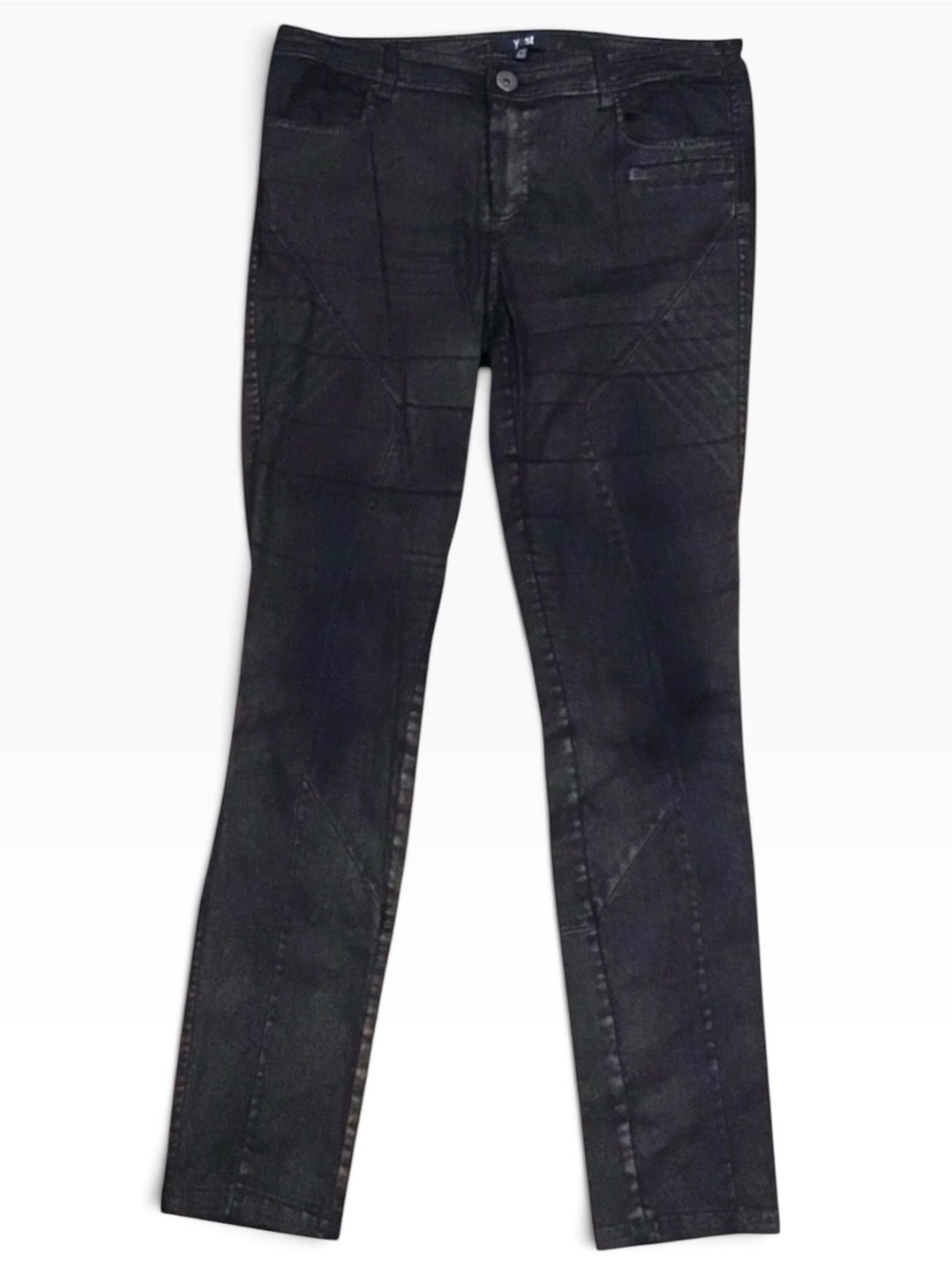 Yest European Black Copper Shimmer Statement Jeans Stretch Slim Fit Size 8 10